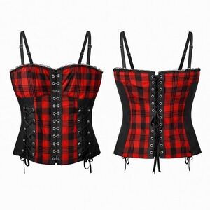 Royal Bones by Daang Plaid Lace Up Corset Top XXL Hook Eye Grunge Punk Gothic